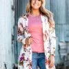 New Moa Collection Tops Ivory And Pink Floral Print Cardigan