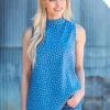 EC Collection TANK TOPS Blue Mock Neck Sleeveless Top With Spots