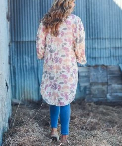 ADORA SHORT SLEEVES Cream Multicolor Floral Bell Sleeve Kimono