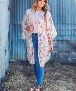 ADORA SHORT SLEEVES Cream Multicolor Floral Bell Sleeve Kimono