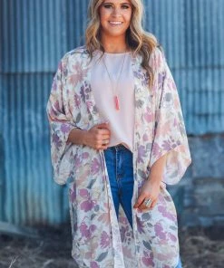 ADORA SHORT SLEEVES Cream Multicolor Floral Bell Sleeve Kimono