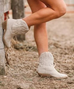 Fortune Dynamic Beige Point Toe Western Bootie Shoes