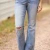 Risen High Rise Side Slit Flare Jeans Bottoms