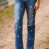 Umgee Bottoms Medium Wash Star Print Flare Jeans