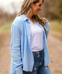 Mittoshop Baby Blue Gauze Textured Button Up Top 6 Mittoshop Baby Blue Gauze Textured Button Up Top