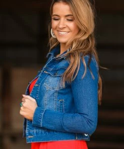 Style Melody Inc., Lovetree Dark Wash Cropped Denim Jacket Outerwear