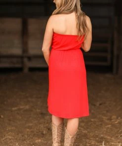 Ninexis Red Tulip Hem Strapless Dress Dresses