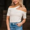 White Birch SHORT SLEEVES Ivory Strappy Off The Shoulder Top