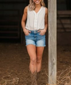 ALLIE ROSE Off White Button Up Tank Tops