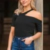 White Birch Black Strappy Off The Shoulder Top SHORT SLEEVES