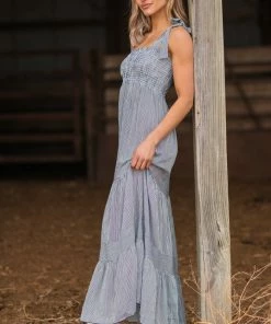 Lovely Melody Navy Blue Pinstripe Smocked Top Dress Dresses 8 Lovely Melody Navy Blue Pinstripe Smocked Top Dress Dresses