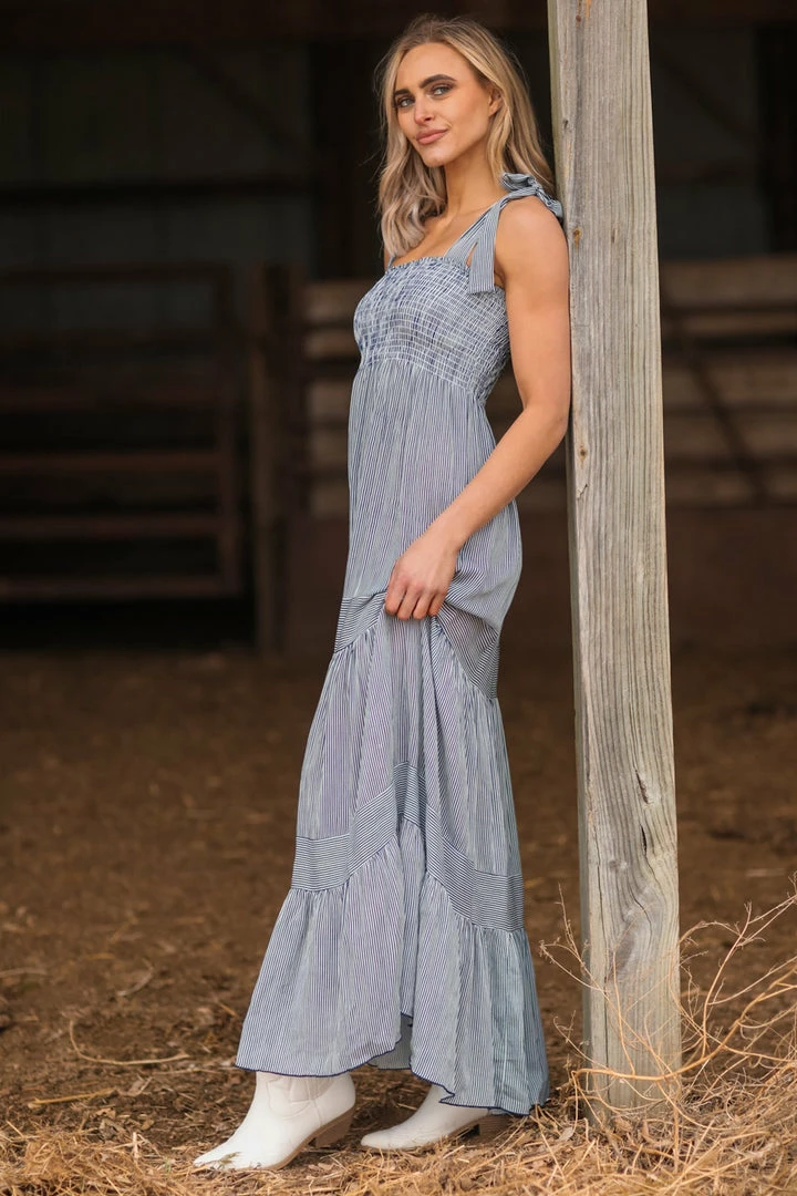 Lovely Melody Navy Blue Pinstripe Smocked Top Dress Dresses 5 Lovely Melody Navy Blue Pinstripe Smocked Top Dress Dresses