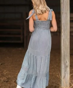 Lovely Melody Navy Blue Pinstripe Smocked Top Dress Dresses 9 Lovely Melody Navy Blue Pinstripe Smocked Top Dress Dresses