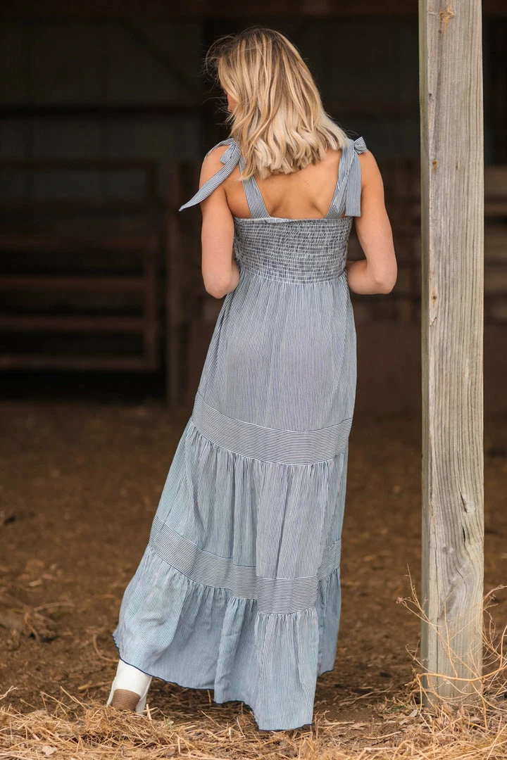 Lovely Melody Navy Blue Pinstripe Smocked Top Dress Dresses 6 Lovely Melody Navy Blue Pinstripe Smocked Top Dress Dresses