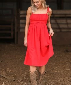 HyFve Red Tie Strap Midi Dress