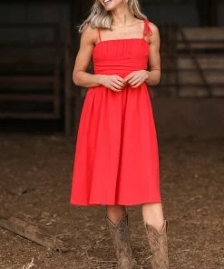 HyFve Red Tie Strap Midi Dress