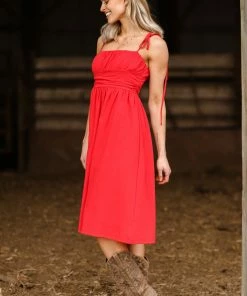 HyFve Red Tie Strap Midi Dress