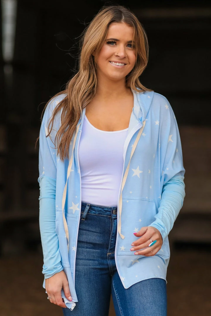 Blumin Apparel SWEATSHIRTS & HOODIES Baby Blue Star Print Full Zip Hoodie 3 Blumin Apparel SWEATSHIRTS & HOODIES Baby Blue Star Print Full Zip Hoodie