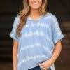 Lovely Melody Pastel Blue Tie Dye Cuffed Sleeve Top