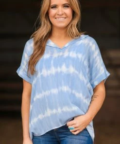 Lovely Melody Pastel Blue Tie Dye Cuffed Sleeve Top