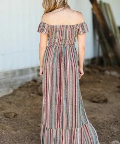 Dress Day Dresses Tan Multicolor Aztec Ruched Front Maxi Dress