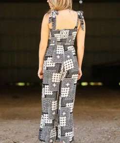 Blue B Black And Ivory Patchwork Print Jumpsuit Dresses
