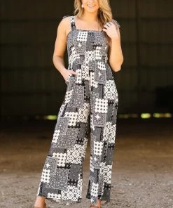 Blue B Black And Ivory Patchwork Print Jumpsuit Dresses