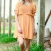 Heyson Dresses Orange Crochet Bodice Puff Sleeve Dress