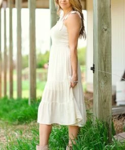 Be Cool Cream Smocked Bodice Tiered Skirt Dress Dresses