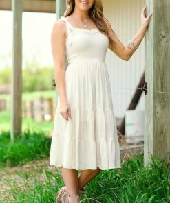 Be Cool Cream Smocked Bodice Tiered Skirt Dress Dresses