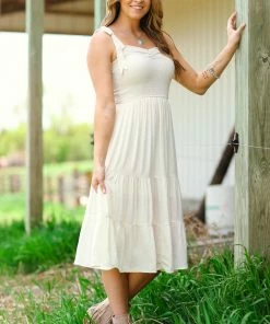 Be Cool Cream Smocked Bodice Tiered Skirt Dress Dresses