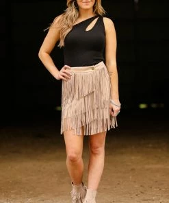 Blue B Beige Skirt With Fringe