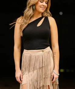 Blue B Beige Skirt With Fringe