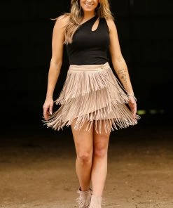 Blue B Beige Skirt With Fringe