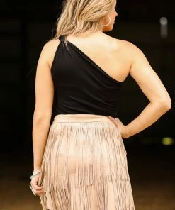 Blue B Beige Skirt With Fringe