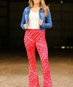 Bear Dance Red Bandana Print Flare Pants Bottoms