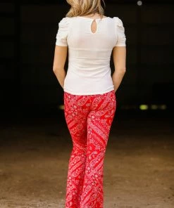 Bear Dance Red Bandana Print Flare Pants Bottoms 11 Bear Dance Red Bandana Print Flare Pants Bottoms