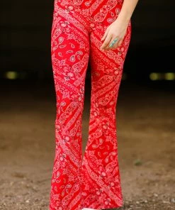 Bear Dance Red Bandana Print Flare Pants Bottoms 9 Bear Dance Red Bandana Print Flare Pants Bottoms