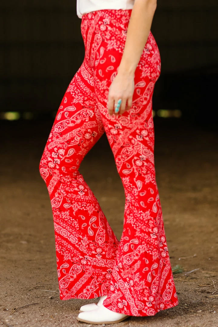 Bear Dance Red Bandana Print Flare Pants Bottoms 6 Bear Dance Red Bandana Print Flare Pants Bottoms