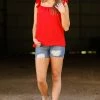 2 Hearts Inc TANK TOPS Red Ruffle Trim Tank