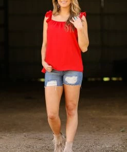 2 Hearts Inc TANK TOPS Red Ruffle Trim Tank