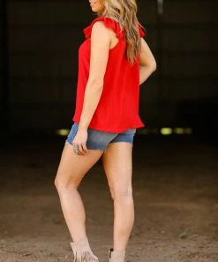 2 Hearts Inc TANK TOPS Red Ruffle Trim Tank