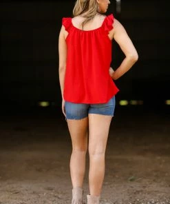 2 Hearts Inc TANK TOPS Red Ruffle Trim Tank