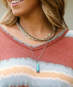Isac Trading Turquoise Bar Pendant Multichain Necklace