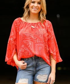 Vision Red Bandana Print Top