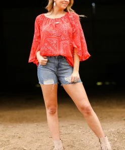 Vision Red Bandana Print Top