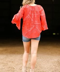 Vision Red Bandana Print Top