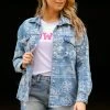 26 International Outerwear Light Wash Paisley Bandana Print Jacket