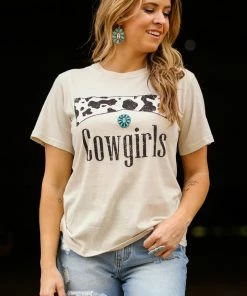 Zutter Beige Cow Print Cowgirls Graphic Tee