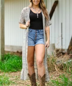 Summer 10 Khaki And Dusty Blue Aztec Print Cardigan